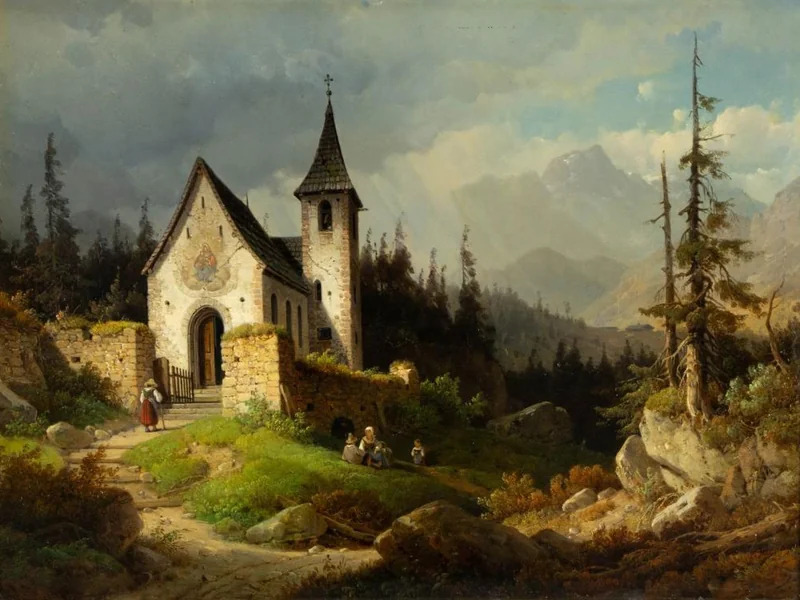 1803-Wilhelm Scheuchzer - Chiesa in un paesaggio svizzero